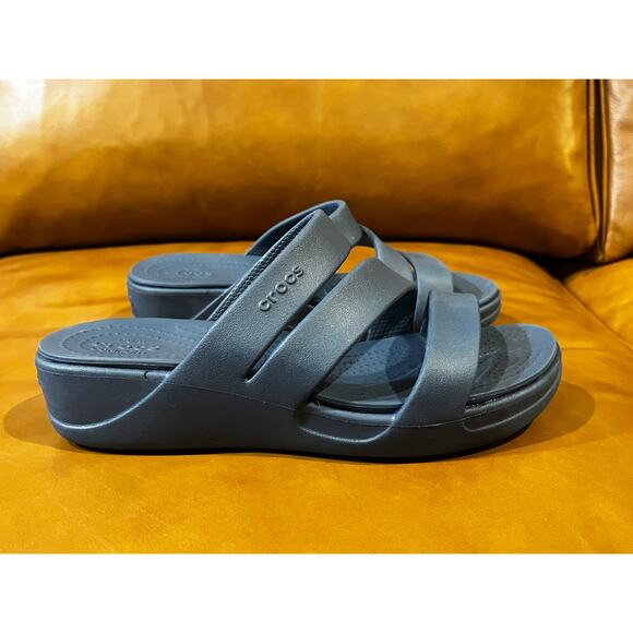 Crocs Getaway Slip On Open Toe Strappy Wedge Sandals Slate Blue Women's Size W6 - Picture 4 of 7